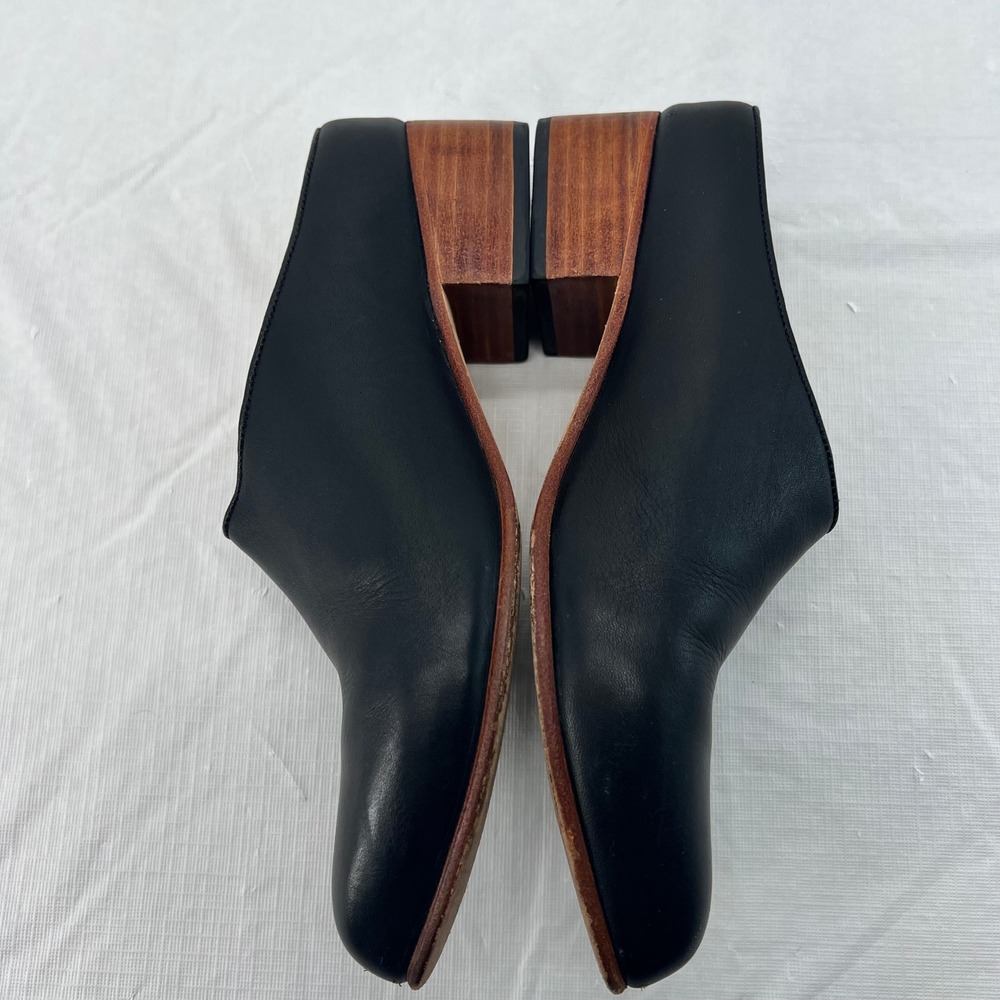 Nisolo Mariella Mule Black Leather Pointed Toe Stacked Wood Block Heel sz 7.5 - Picture 3 of 7